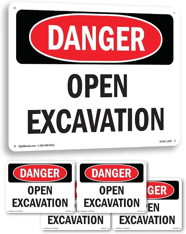 Open Excavation OSHA Danger Aluminum Sign 14 Inch x 10 Inch - 5 Pack