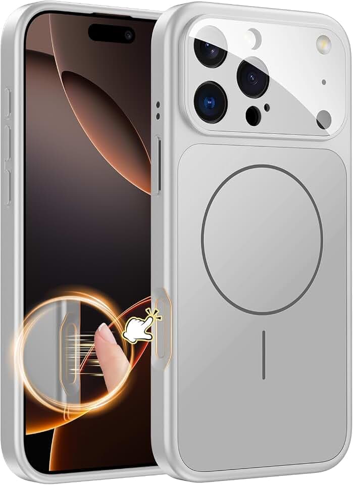 TOBOVON Magnetic for iPhone 16 Pro Max Case with Camera Lens Protector, Compatible with MagSafe, Camera Control Button, Slim Shockproof Phone Cover for iPhone16 ProMax, Silver
