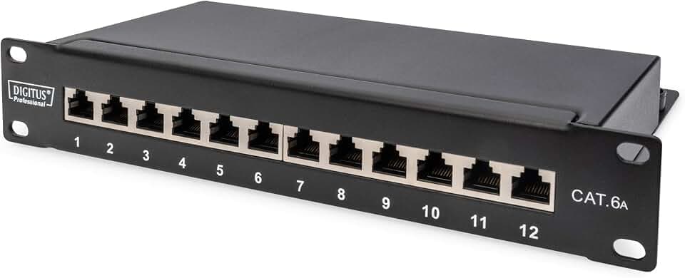 DIGITUS LSA Patchpanel – Cat 6A – 10 Zoll 1 HE – 12-Ports – Geschirmt