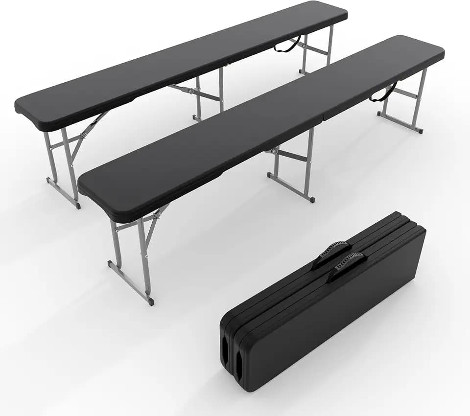 Portable Folding Bench 6 Foot, Plastic Foldable Bench, 2 Pack, Black