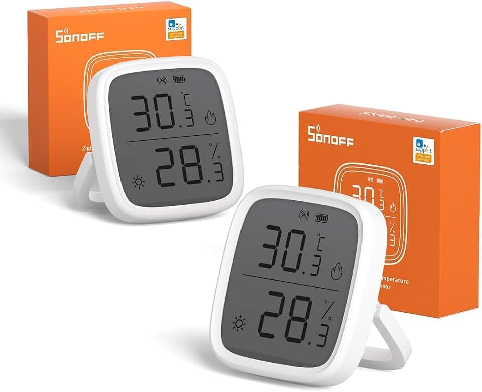 SONOFF Zigbee Temperatur- und Feuchtigkeitssensor,SNZB-02D 2 Stück Zigbee LCD Smart Thermometer Hygrometer Sensor,Zigbee Hub Erforderlich, Kompatibel mit Alexa/Google Home/Home Assistant