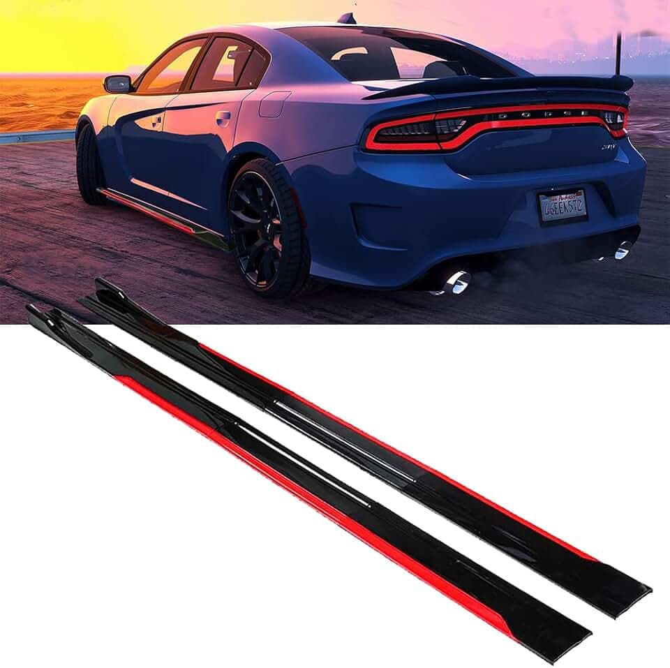 Side Skirts for Cars Body Kit 86.6 Inch/2.2M Rocker Panel Exterior Lower Side Bottom Line Extensions ABS Glossy Black&Red Compatible with More car