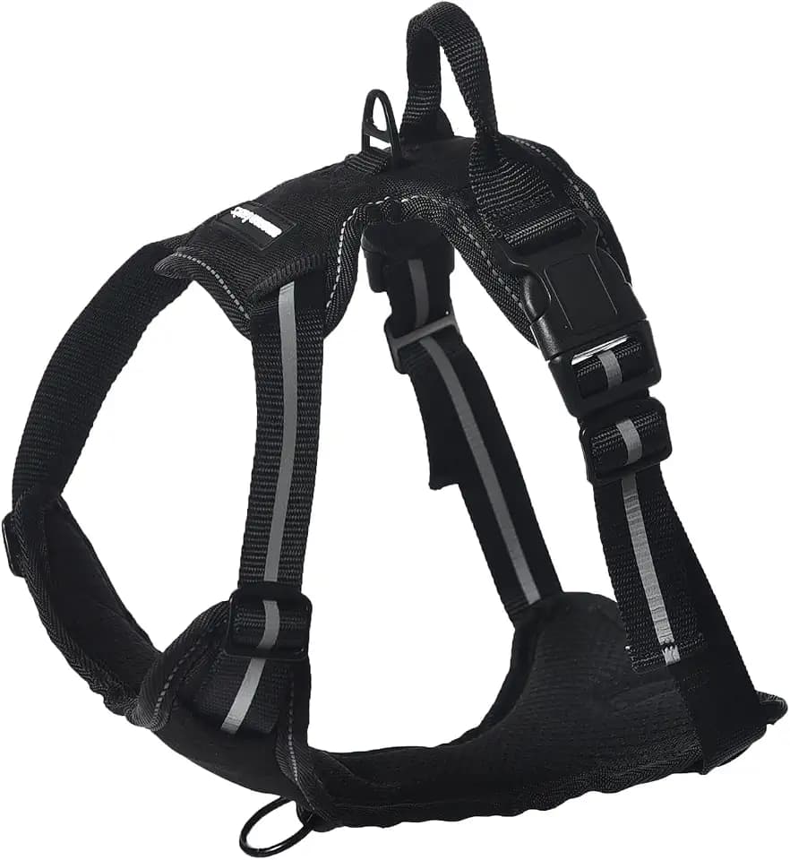 Amazon Basics No-Pull Dog Harness, Soft Padded Adjustable Vest with Reflective Stripes, Medium, Black