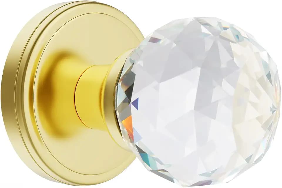 Crystal Glass Door Knobs Interior, Passage Round Gold Door Knobs for Hall and Closet, Polished Brass