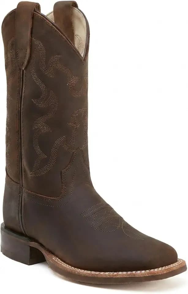 Old West Children’s Broad Square Toe Cowboy Boots – Genuine Leather Kids Goodyear Welted Western Boot with Rubber Outsole, Brown (BSC1904)