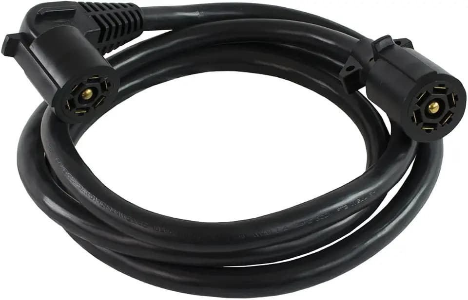 Conntek Double-End 7 Way Plug Inline and Elbow Trailer Cord (Black, 8-Feet)