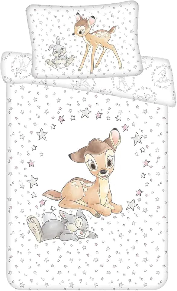 Bettwäsche Baby Bambi Stars, Disney, Bettbezug 2-teilig, 100 x 135 cm + Kissenbezug 40 x 60 cm, 100% Baumwolle