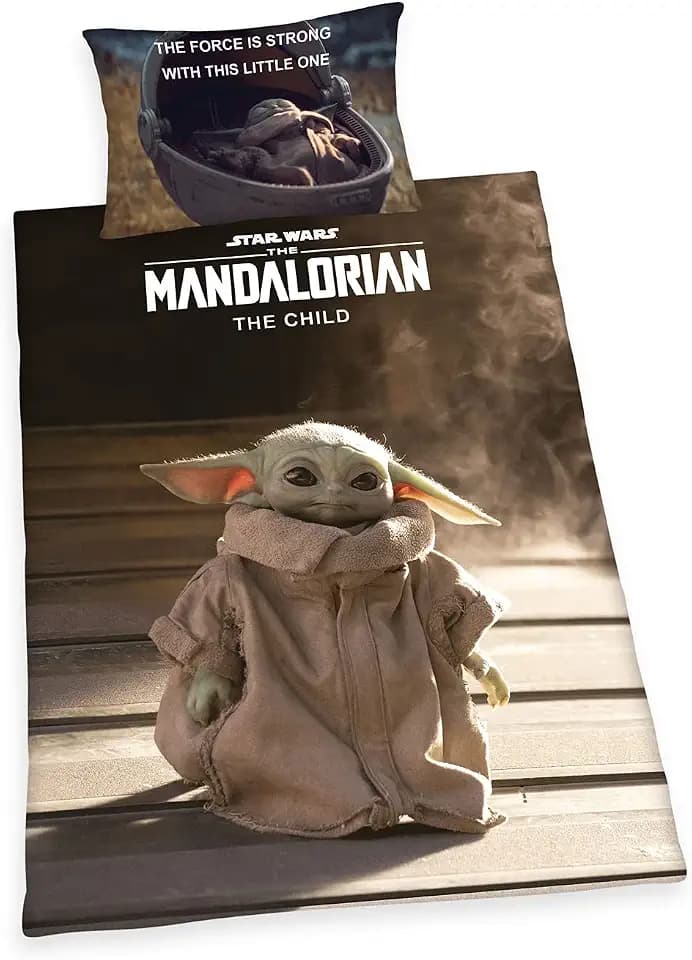 Herding Star Wars The Mandalorian Bettwäsche-Set, Kopfkissenbezug 65 x 100 cm, Bettbezug 160 x 210 cm, Mit leichtläufigem Reißverschluss, 100% Baumwolle/Renforcé
