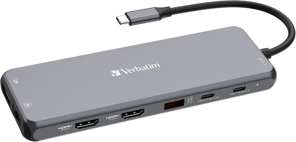 Verbatim USB C Hub 13-in-1, Multiport Adapter USB-C auf HDMI, RJ45, USB-A und USB-C PD, mit SD Kartenleser