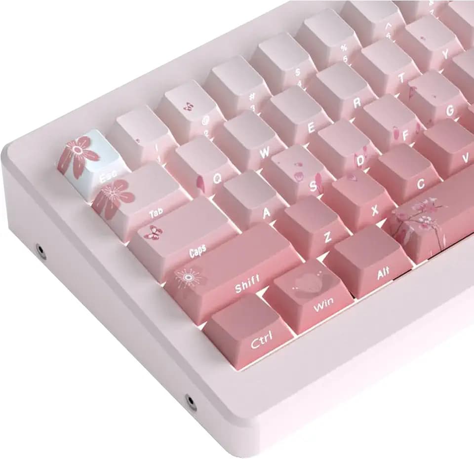 Keycaps PBT Custom Keycap 135 Tasten Pink Gradient Keycaps Set Letter Side Engraved Transparent Cherry Profil Tastenkappe für ISO Layout Cherry MX Switches Mechanische Tastaturen