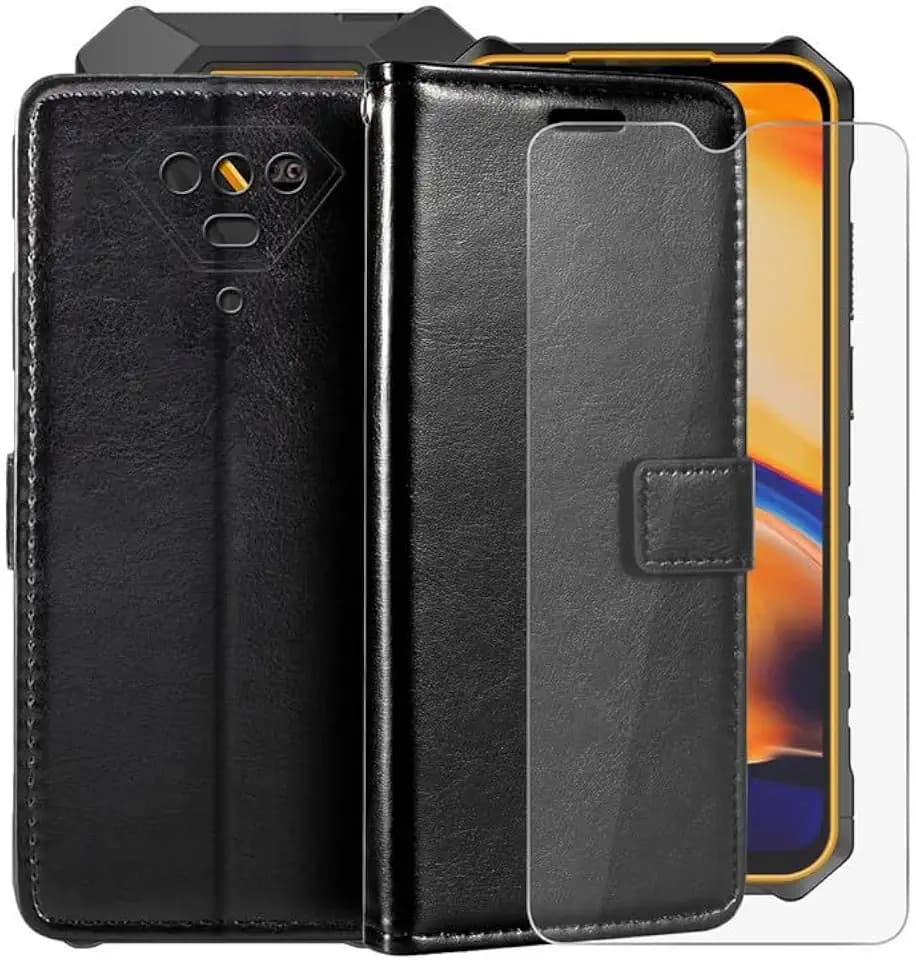 Wallet Case for Ulefone Armor X13 (6.52") with 1 X Tempered Glass Screen Protector, Stand Function Premium Leather Flip Phone Cover, with Soft TPU Bumper Lining Case - Black
