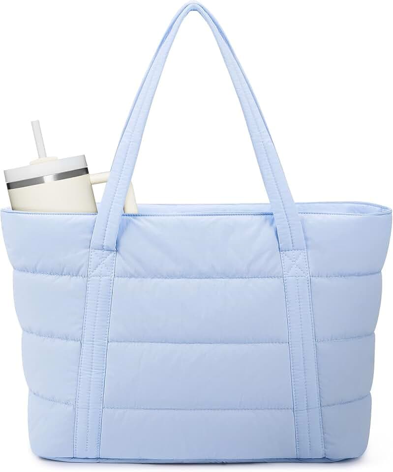 Narwey Puffer Tote Bag for Women Girl, Puffy Travel Gym Shoulder Handbag