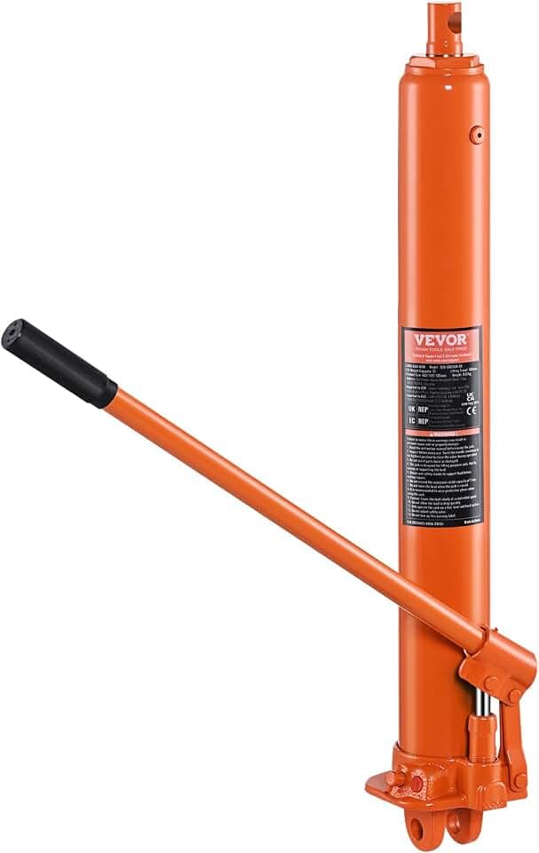 VEVOR Hydraulischer Langer Ram-Wagenheber, 3 t Motorhebezylinder mit Einzelkolbenpumpe & Flacher Basis, Hydraulischer Auto-Flaschenheber für Motorhebebühnen, Garagen-/Ladenkrane, Bauernhof usw.