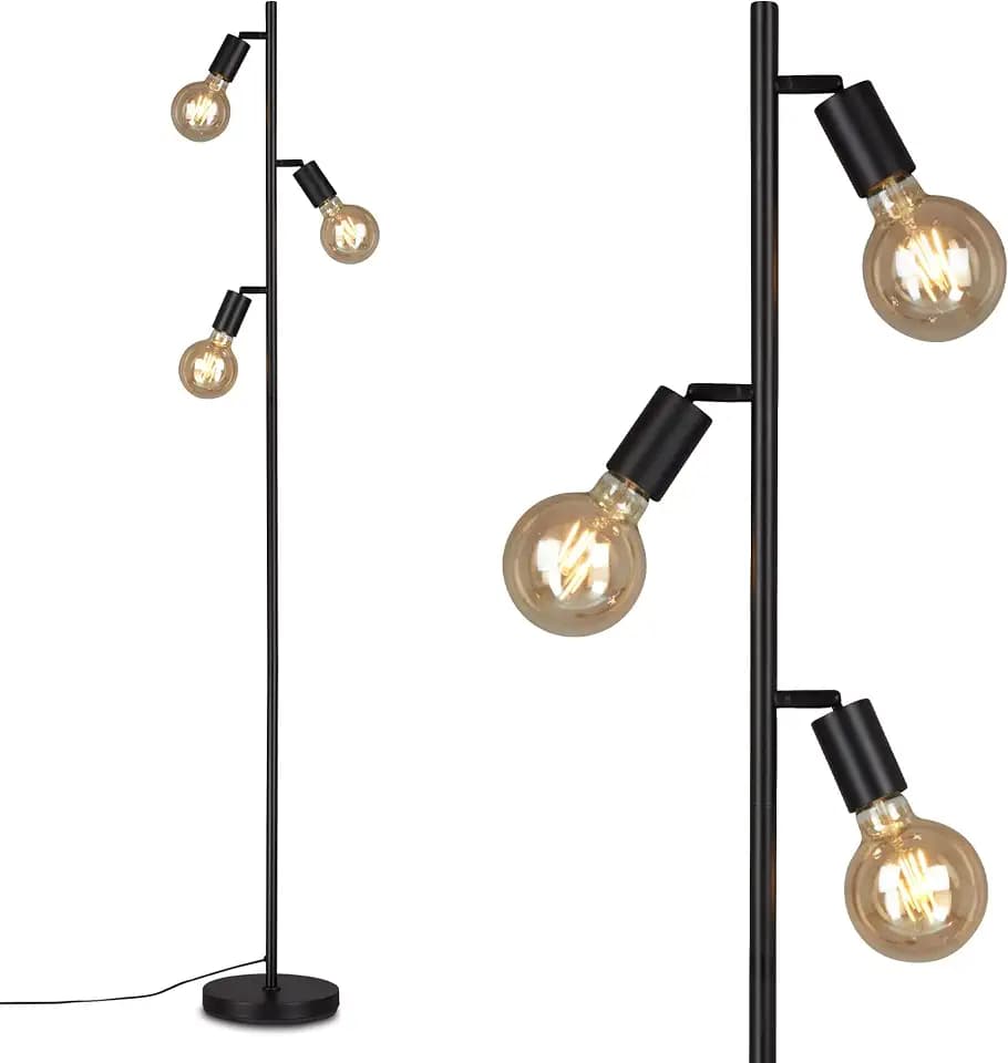 BRILONER Leuchten - Stehleuchte, Stehlampe schwenkbar, 3x E27, inkl. Kabelschalter, Retro, Vintage, Schwarz, 220x1.600mm (DxH), 1387-035