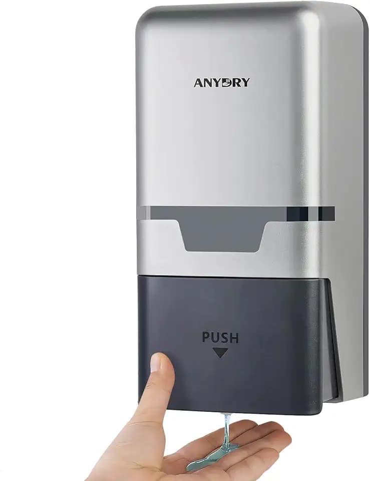 anydry Wandmontierter Manueller Druck-Seifenspender, 800 ml Fassungsvermögen mit Sichtfenster, einfacher Seifenwechsel, ideal für Haushalte und Gewerbe 1009 Silber