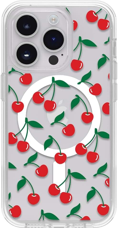 OtterBox Symmetry+ transparente Hülle für iPhone 14 Pro für MagSafe, stoßfest, sturzsicher, schützende Hülle, 3X Cherry ON TOP