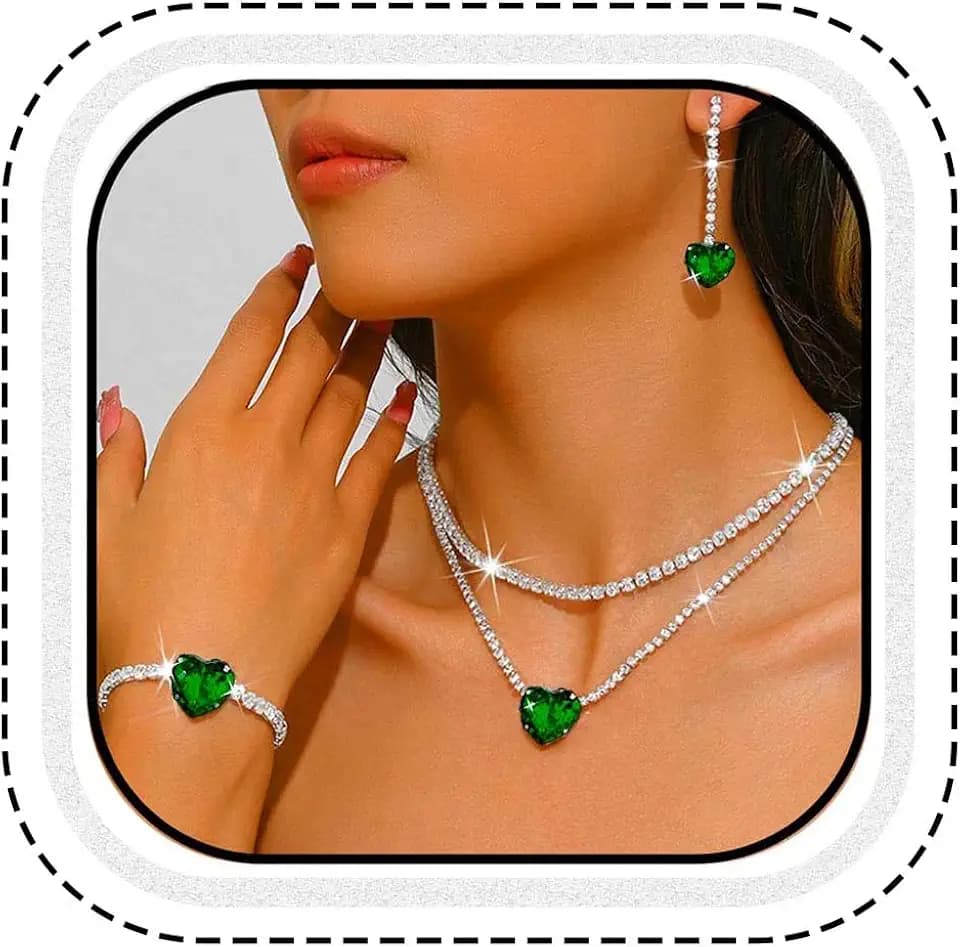 Unicra Silver Rhinestone Necklace Earrings Bracelet Sets Bridal Wedding Jewelry Set Heart Costume Jewelry Sets for Women and Brides