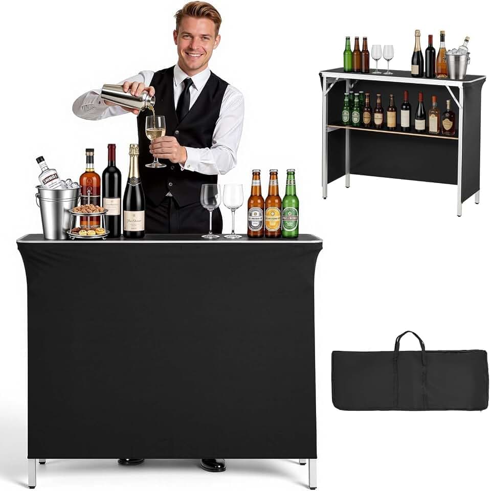 VEVOR Messetheke Klappbar, 1100x385x885 mm, Empfangstheke mit Tragetasche, Ablagefach, Rezeptionstheke, Messestand, Bartisch, Faltbare Mobile Barstation für Veranstaltungen, Partys & Messen