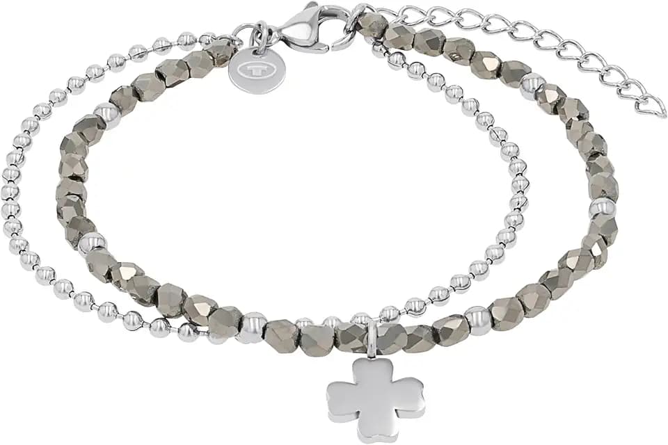 TOM TAILOR - Damen Armband Edelstahl - Rosé - mit Glas - Kleeblatt Anhänger