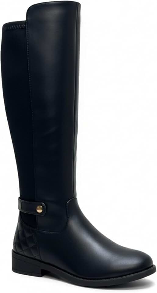 ABSOLEX Women Round Toe Knee High with Elastic Gore Low Heel Riding Boots, Fall Winter Tall Boots