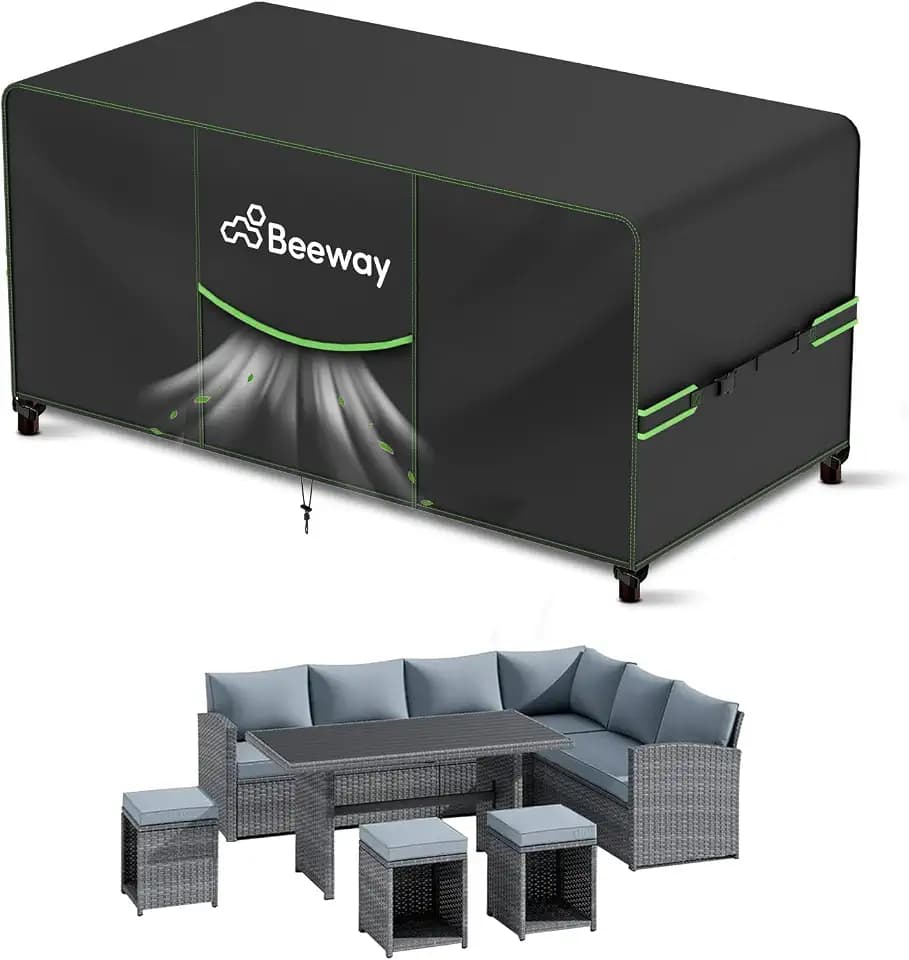 BEEWAY Gartenmöbel Abdeckung Wasserdicht V2.0 250x210x92cm, Schutzhülle Abdeckplane für Gartentische Terrassenmöbel Möbelsets - 420D Oxford Gewebe, Anti-UV, Winterfest