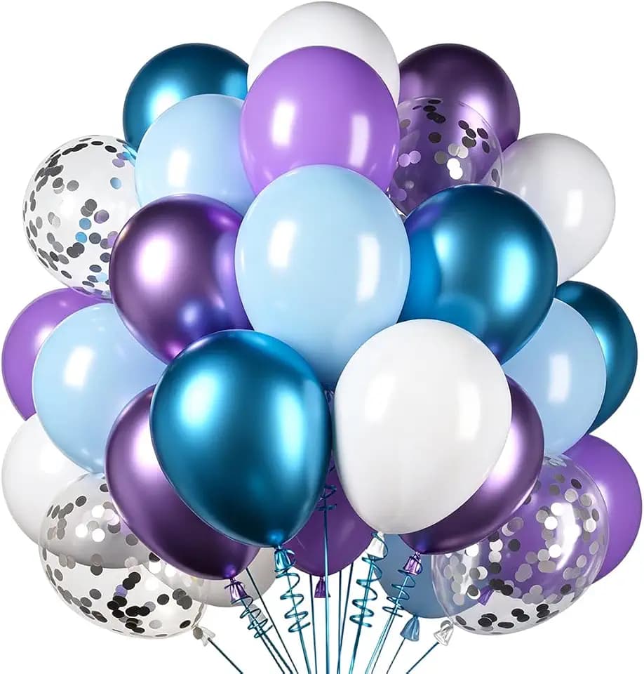 Luftballons Blau Lila, 50 Stück Blau Metallic Violett Latex Ballons,Macaron Lila Helium Luftballons für Hochzeit Meerjungfrau Geburtstag Mädchen Babyparty Baby Shower Party Deko 12 Zoll