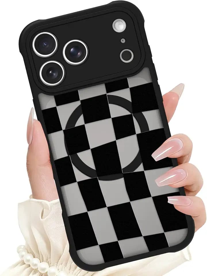 SAKUULO Case Made for iPhone 17 Pro Max Case Black Checkered Design