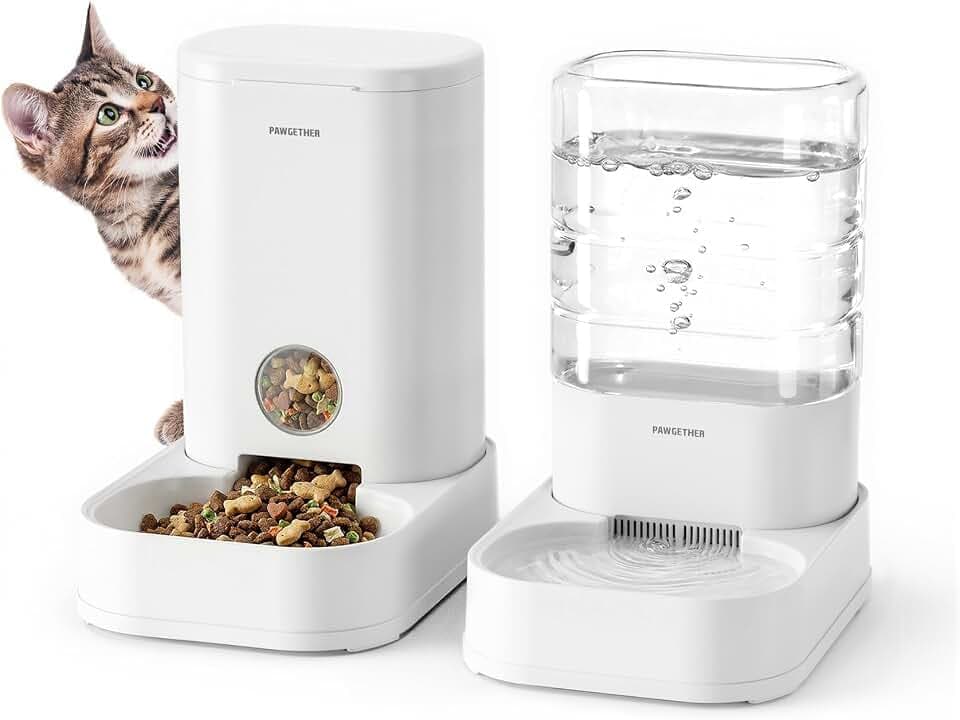 2 Pack Gravity Cat Feeder and Water Dispenser No-Electricity 1 Gallon/3.5L Automatic Cat Feeder and Waterer Dog Water Bowl Dispenser Pet Food Dispenser Puppy Kitten Rabbits