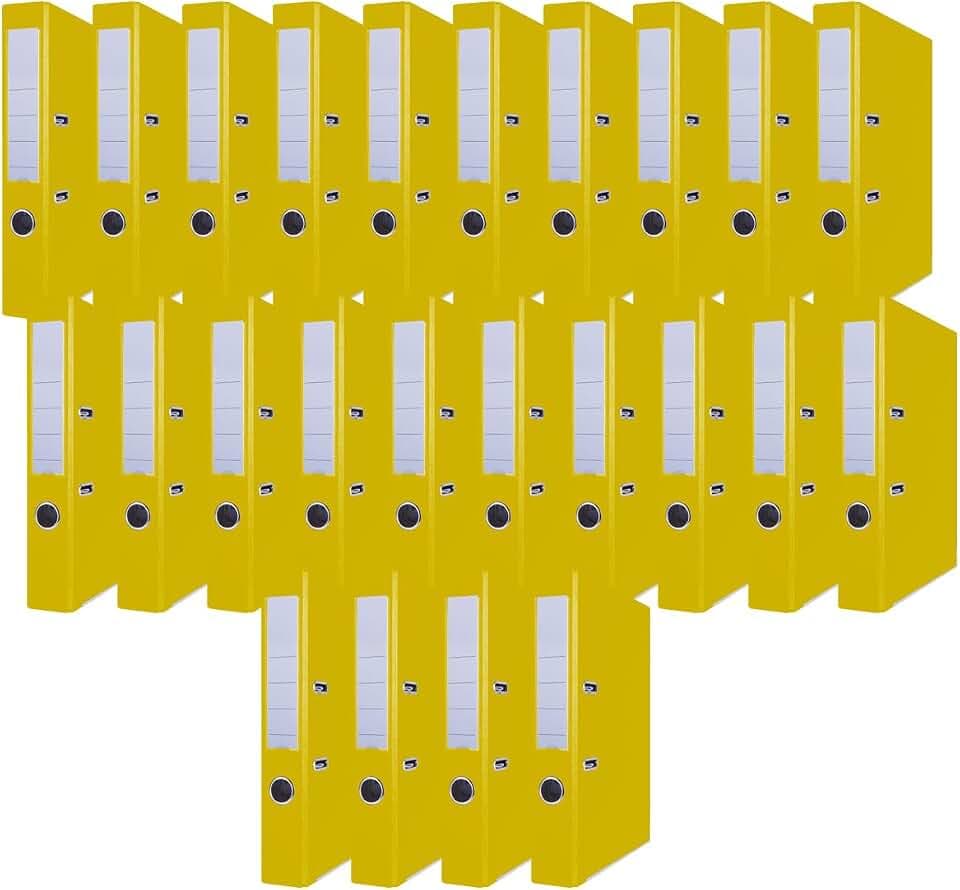 OFFICER PRODUCTS 24er Pack Ordner Gelb DIN A4/50 mm/Papier Pappe/Kunststoffbezug PP Schlitzordner Büroordner Pappordner Aktenordner Metall Kantenschutz