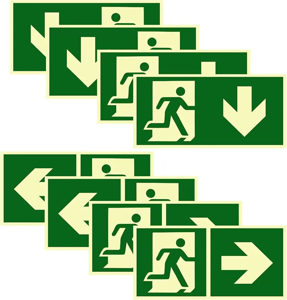 8 Stück Notausgangsschild Nachleuchtend Selbstklebend Fluchtwegschilder PVC Notausgang Schild Fluchtwegschilder Nachleuchtend Hochwertiges Notausgangsschild (300x150mm)