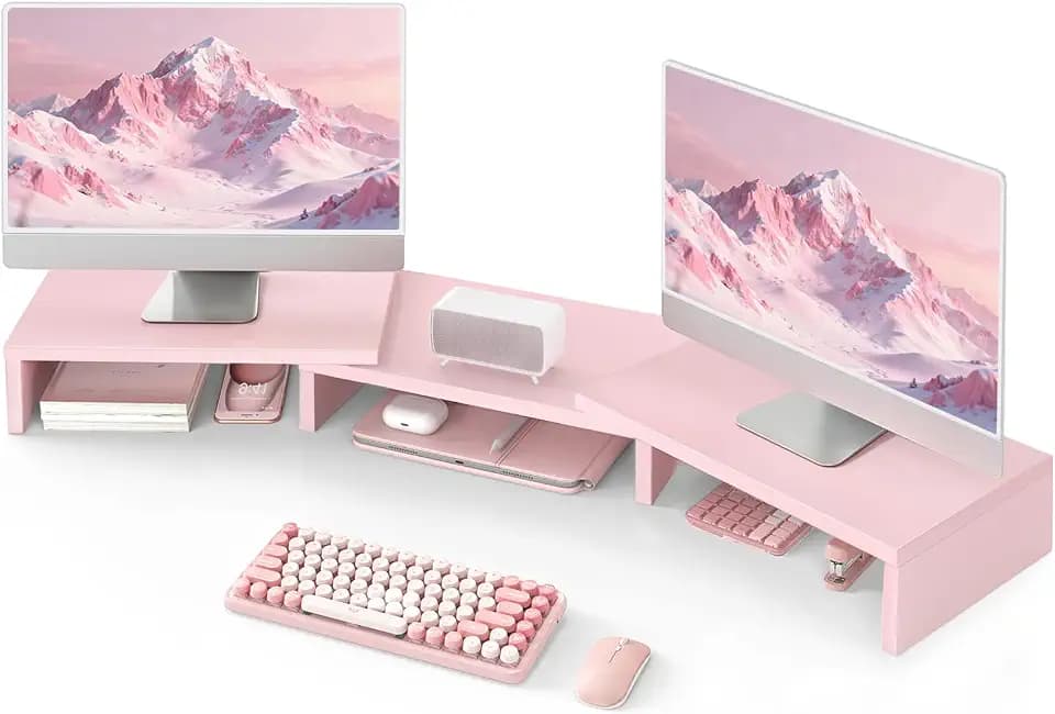TAVR Dual Monitor Stand Riser, Wooden Computer Monitor Stand for 2 Monitors