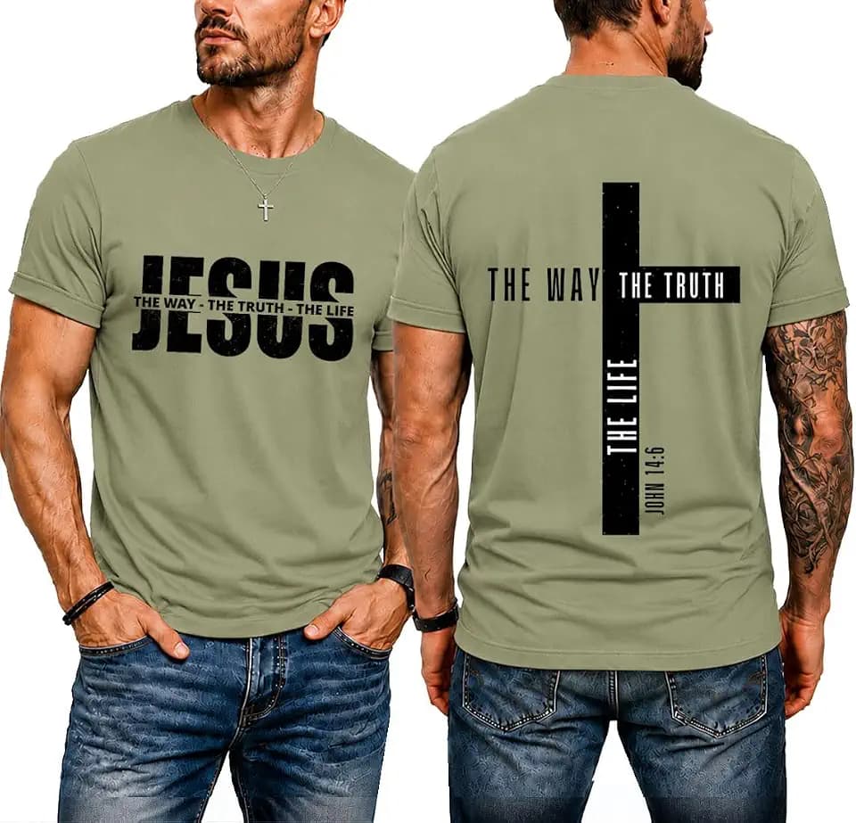 Christian Shirts for Men Jesus T Shirt The Way The Truth The Life Shirts