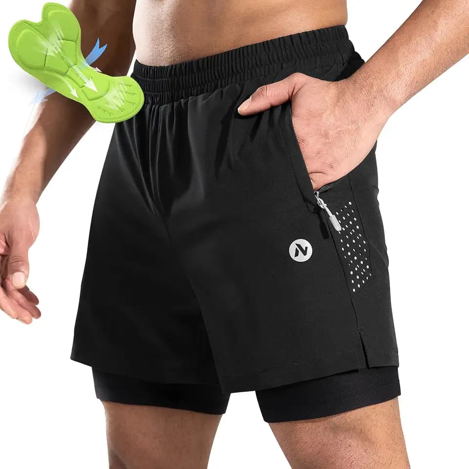 Nepest Fahrradhose Herren Gepolstert 2-in-1 MTB Hose 4D Polster, Locker