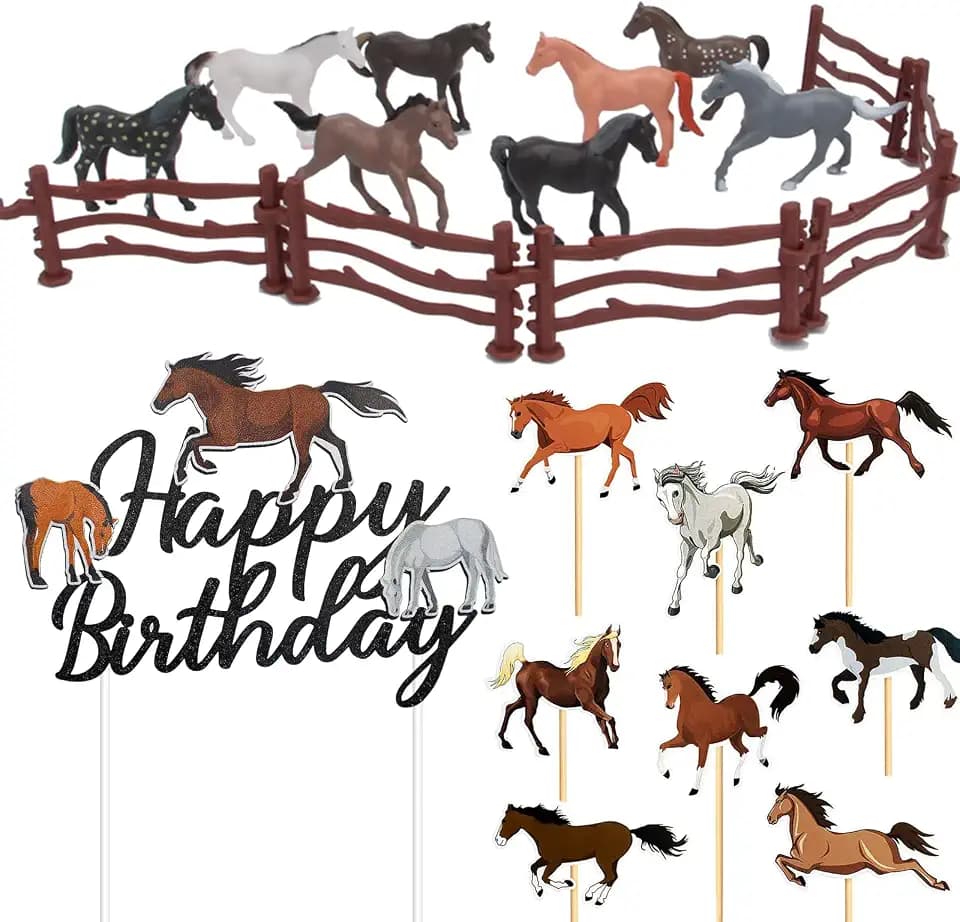 17 Stück Pferd Kuchen Deko Set Cake Toppers Pferde Cupcake Toppers Realistische Pferde Muffin Deko für Geburtstagsfeiern Babyparty Hochzeit Torte Dekorationen Hemenpartys zu Pferden