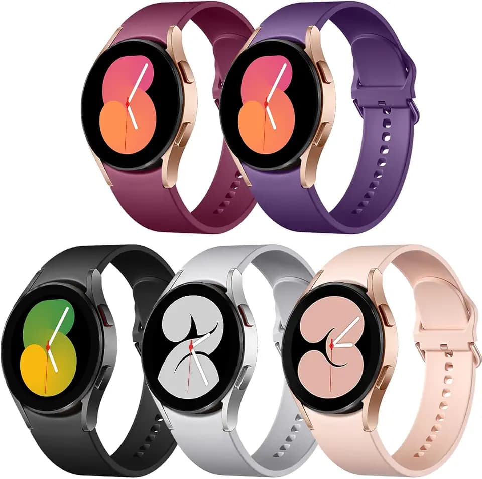 Lerobo 5 Pack No Gap Bands Compatible with Samsung Galaxy Watch 7 6 5 4 FE Band 40mm 44mm/Galaxy Watch 6 4 Classic Band 43mm 47mm 46mm 42mm/5 pro 45mm,20mm Band Soft Silicone Sport Band for Women Men
