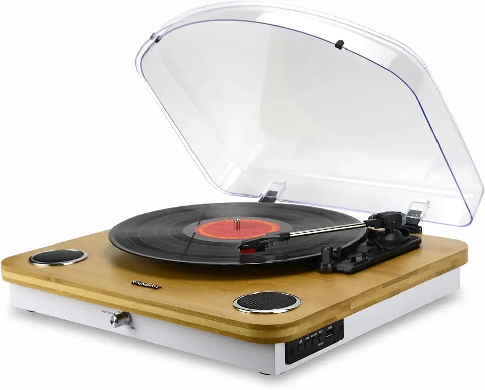 Energy Sistem BambooSpin Plattenspieler, Leistung 10 W, Wiedergabe mit 33/45/78 U/min, Auto-Stop-Funktion und Bluetooth-Konnektivität in& Out, RCA und USB Player/Encoder