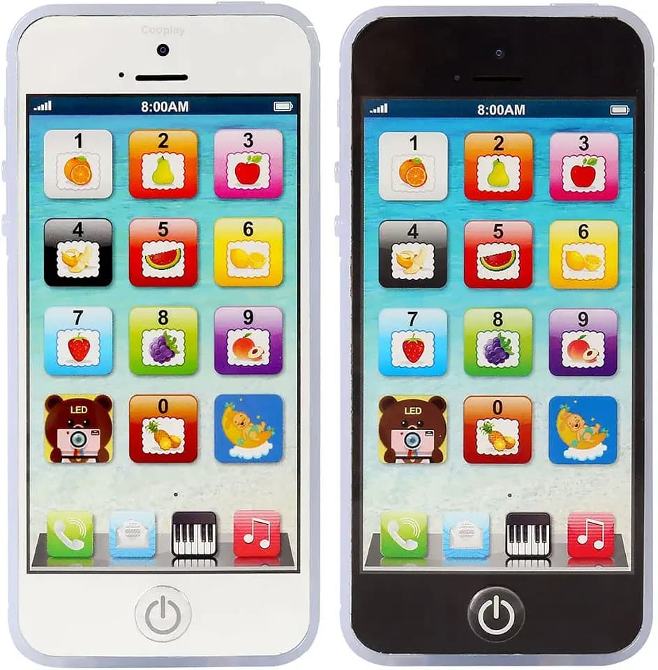 2pcs Black&White Yphone, Pretend Smart Mobile Toy Phone for Toddler Baby & Kids, Musical English Learning Preschool Education Electronic Cell Phone Gift for Boys & Girls (2 Packs)
