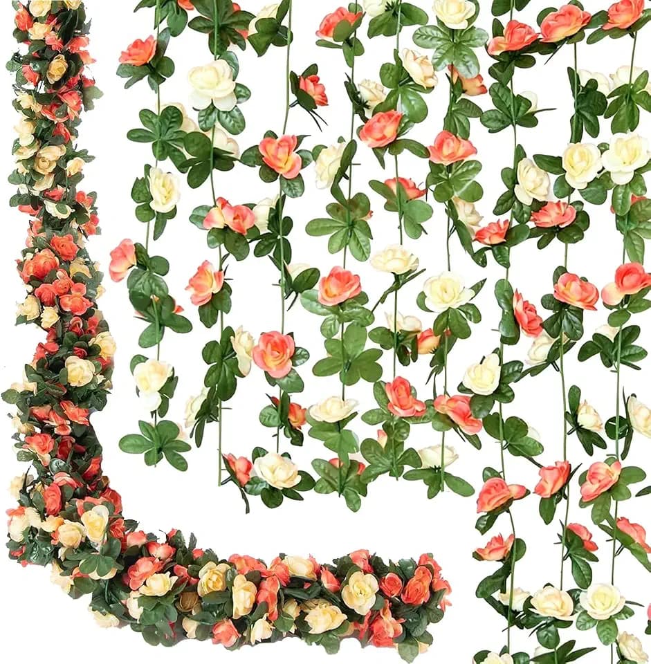 WEISPARK Fake Flowers - 10pcs 82 FT Artificial Rose Vine Flower Plants Hanging Rose Ivy for Home Hotel Office Wedding Party Garden Craft Art Décor (Champagne/10pcs)