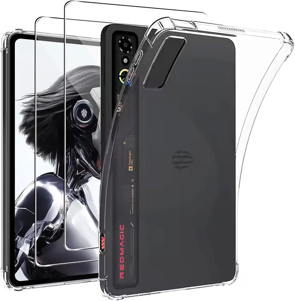 KUSINHOKA Hülle für Redmagic Astra Gaming Tablet/Tablet 3 Pro 9.06 Zoll + [2 Stück] Schutzfolie, Ultradünn [Stoßfest] [Anti-Kratzen] Weich Silikon Shock-Absorption Case Schutzhülle, Transparente