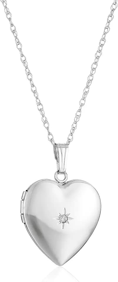 Amazon Collection 14k Yellow Gold Heart Locket Necklace with Diamond-Accent
