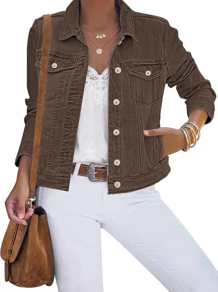 luvamia Women's Basic Button Down Stretch Fitted Long Sleeves Denim Jean Jacket