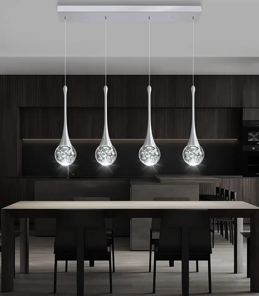 4-Lights Modern Pendant Lights for Kitchen Island LED Dimmable Crystal Glam Ceiling Pendant Lighting Chandelier for Dining Room Hallway Bedroom Silver