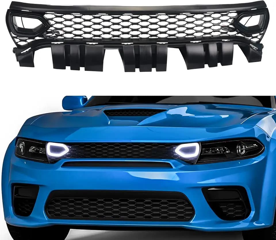 Grille Compatible With 2015 2016 2017 2018 2019 2020 2021 2022 Dodge Charger SRT/Scat Pack, Front Black Bumper Grille Grill With Led Lights