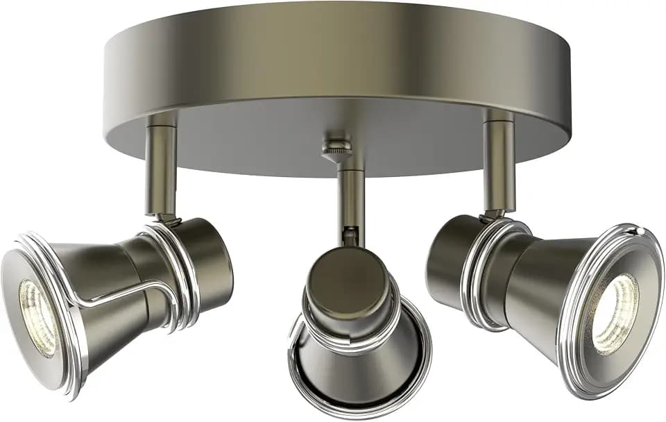 3-Light Dimmable LED Ceiling Spotlight, Industrial Gunmetal Finish Round Flush Mount Ceiling Light Fixture, Adjustable Heads with Directional Track Lighting (LED Bulbs Included)