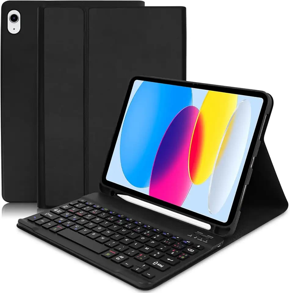 Tastaturhülle für iPad 10. Generation 10,9 Zoll 2022 / (A16) 11. Generation 11 Zoll 2025, abnehmbare kabellose Tastaturhülle für iPad 2022 10. Generation/2025 11. Generation, Schwarz