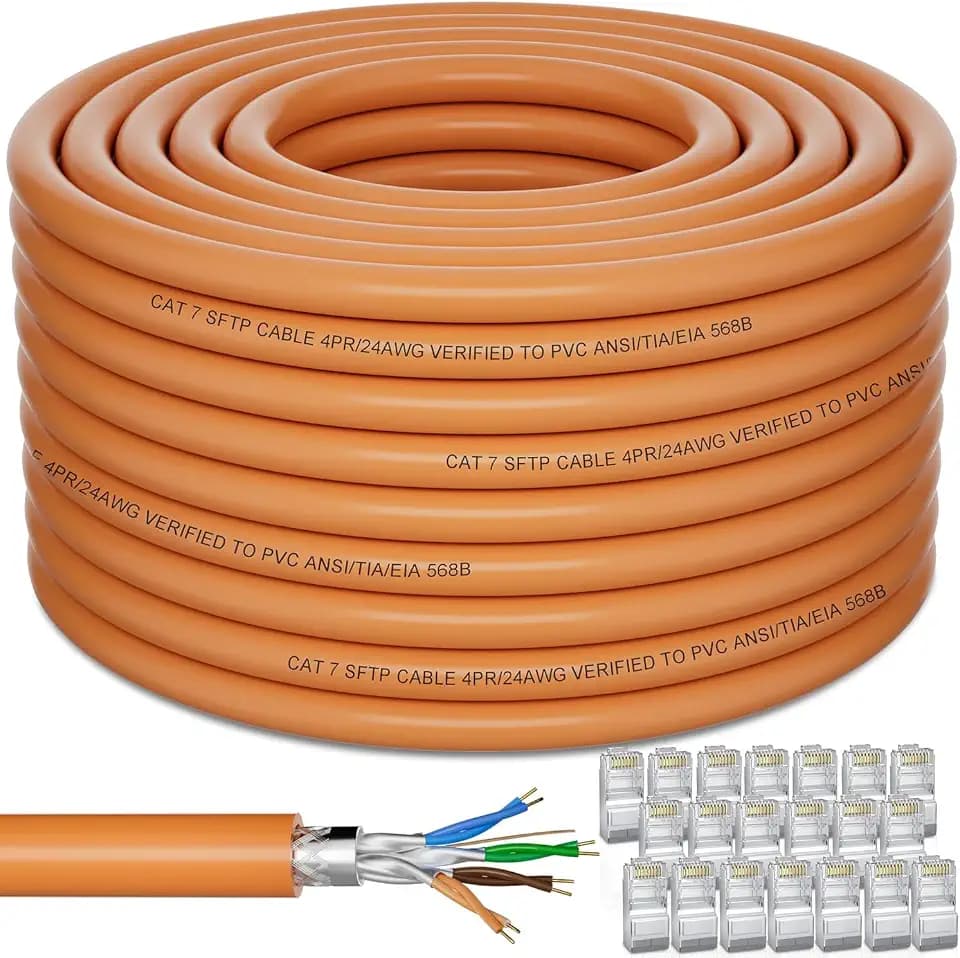 Cat 7 Outdoor Ethernet Cable 328ft/100M (20 RJ45), Cat7 SFTP Triple Shielded Ethernet Cable Bulk, Heavy Duty, 10Gbps 600MHz, UV Resistant, Waterproof & Direct Burial - Outdoor LAN Cable for Networking