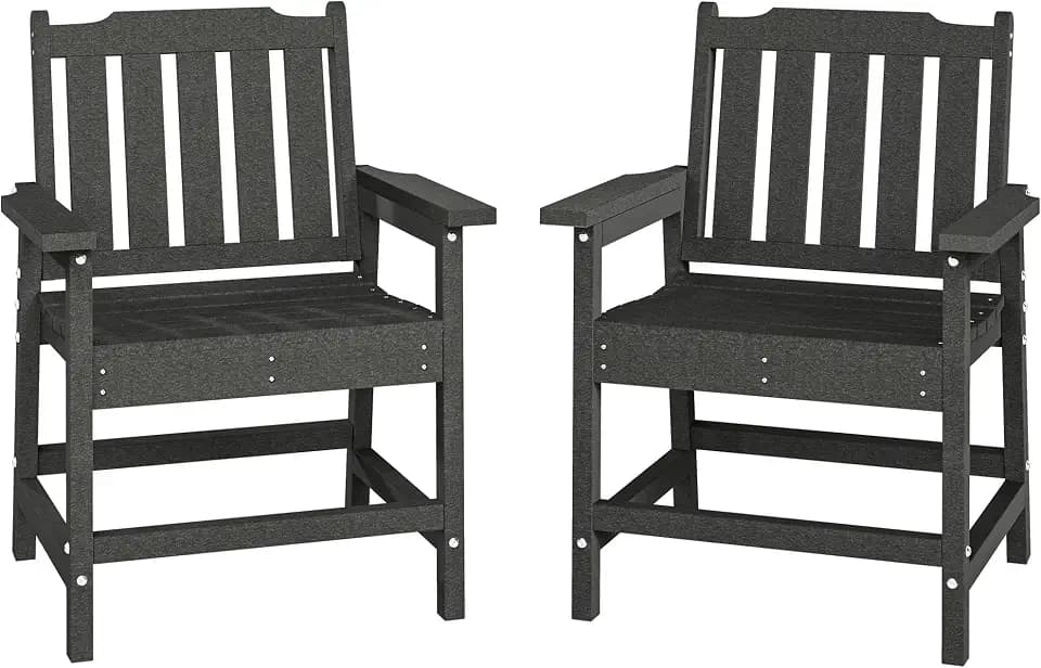 Outsunny All-Weather Patio Chairs Set of 2 Heavy Duty Wood-Like Gray