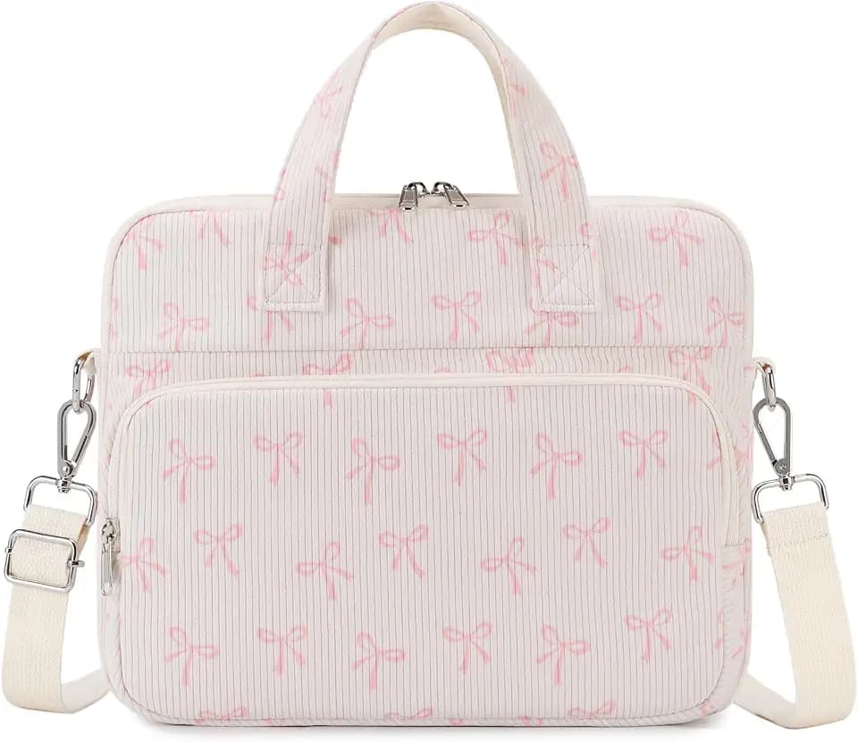 Octsky Tablet Bag Kids Tablet Carrying Bag with Shoulder Strap, Soft Lining, Bowknot Beige