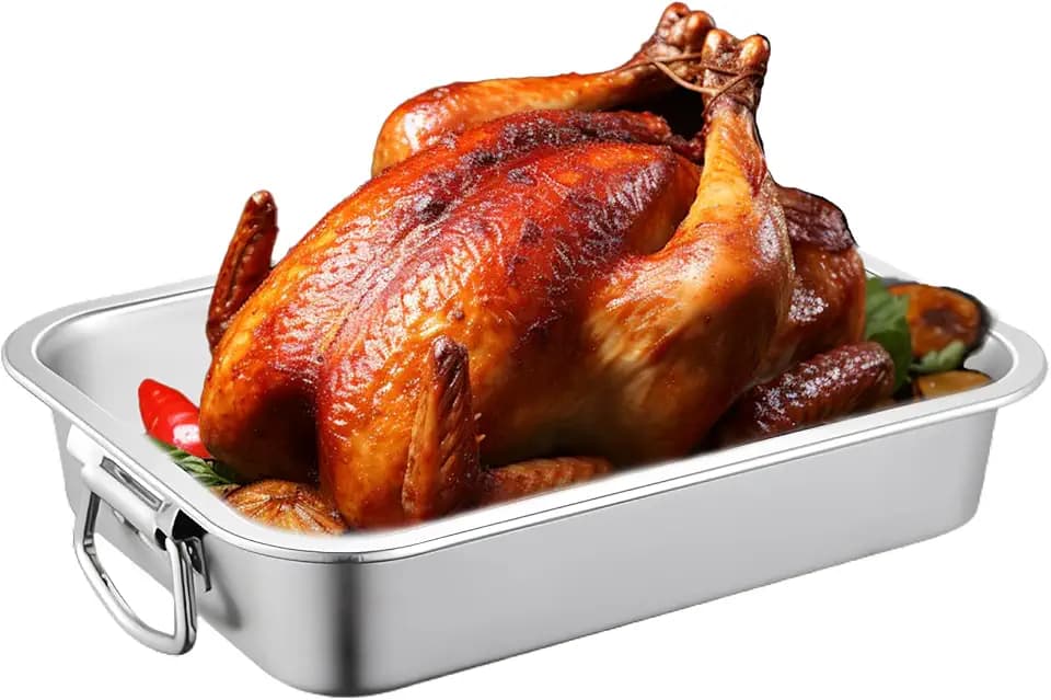 Auflaufform mit Griffen, Backblech Edelstahl Rechteckig Ofenform Groß 32 x 22 x 7 CM, Bräter für Backofen, Grill Auflaufform, Kuchenblech, Hitzebeständige Backform, Spülmaschinenfest, Silber
