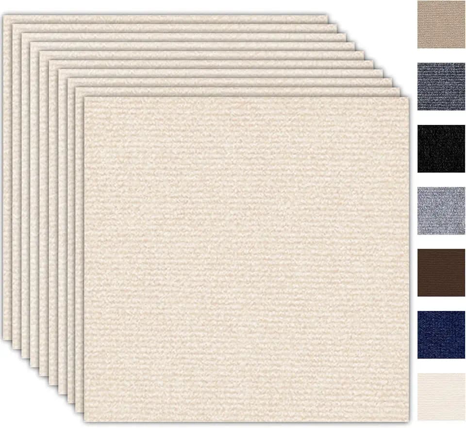 Selbstklebende Teppichfliesen 50x50cm Selbstliegend - 10 Stück Set - 2.5m² - Teppichboden, Teppich Fliesen mit Rückendeckung, Strapazierfähiger Teppich Bodenbelag für Wohnung, Büro, Gewerbe, Beige
